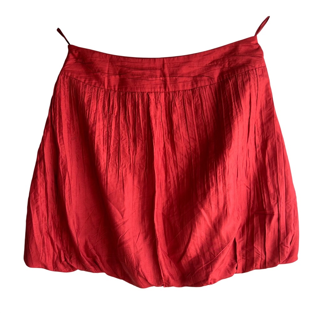 Banana Republic Brick Red 100% Silk Pleated Bubble Hem Mini Skirt Size 12